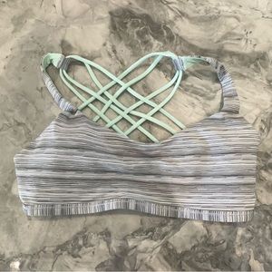 Lululemon Free to Be Stripe Gray and Mint Green Sports Bra size 8
